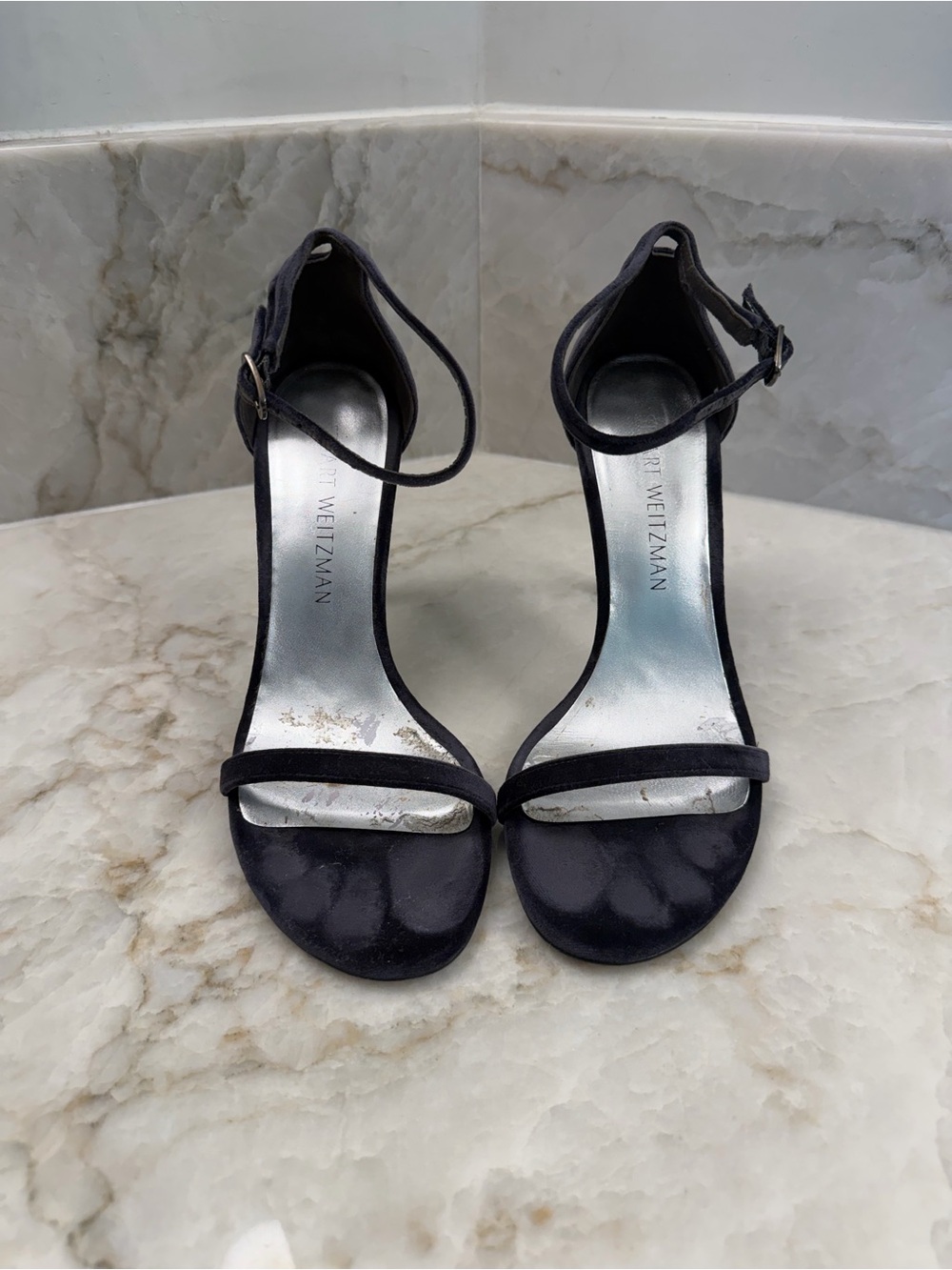 Stuart Weitzman Nudistsong Black Suede Ankle-Strap Sandals